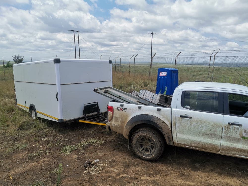 Yanga vehicle and equipment trailer deployed to a remote site